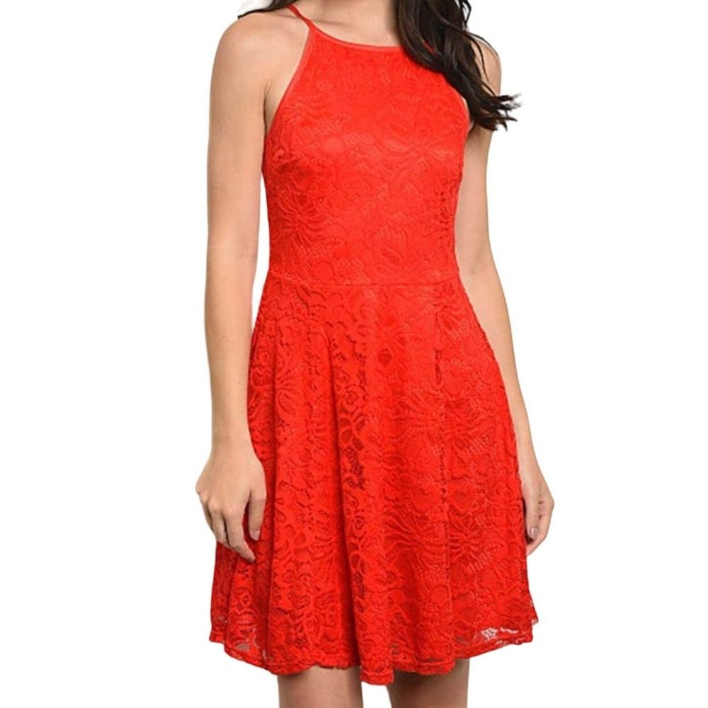 Angela Fashions Lace Sleeveless A-Line Mini Dress Red Size Small NWT